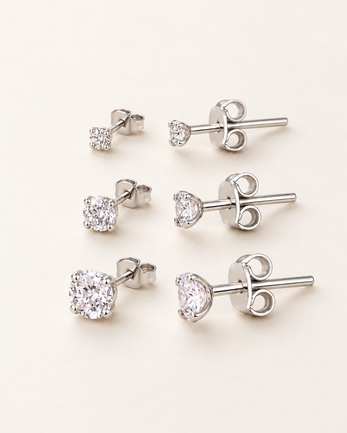 Trio de Brincos Ponto de Luz com Zircônias 2 mm, 3 mm e 4 mm em Prata 925