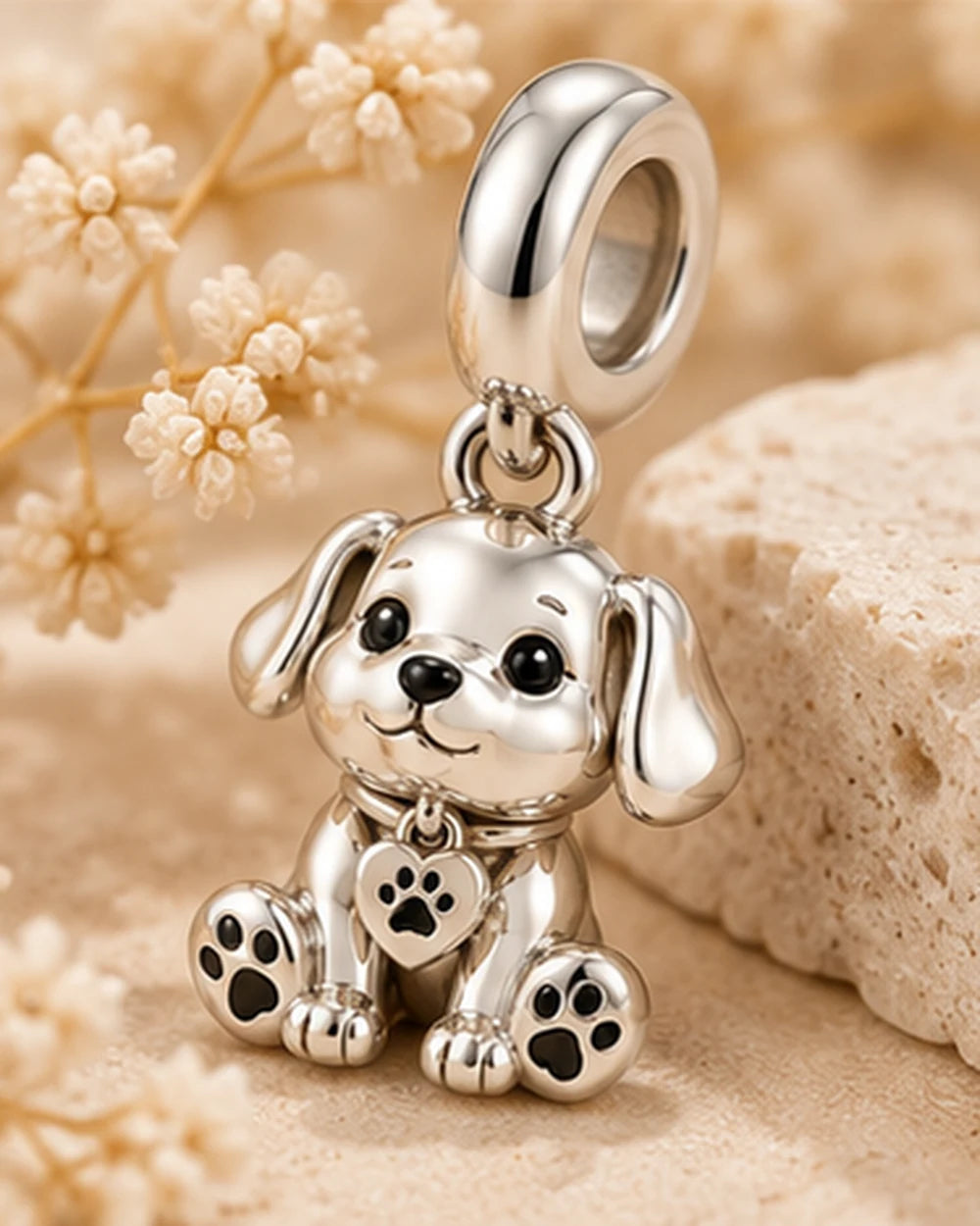 Berloque Cachorrinho com Patinhas em Prata 925 - editorial PRATA PLEASE
