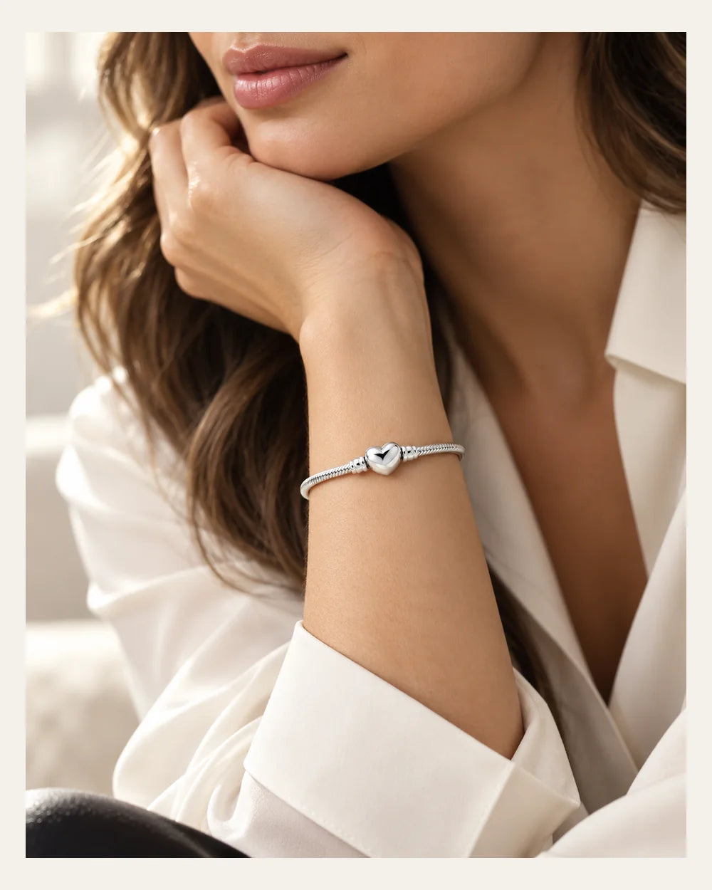 Pulseira para Berloques Coração em Prata 925 – 2mm - editorial PRATA PLEASE