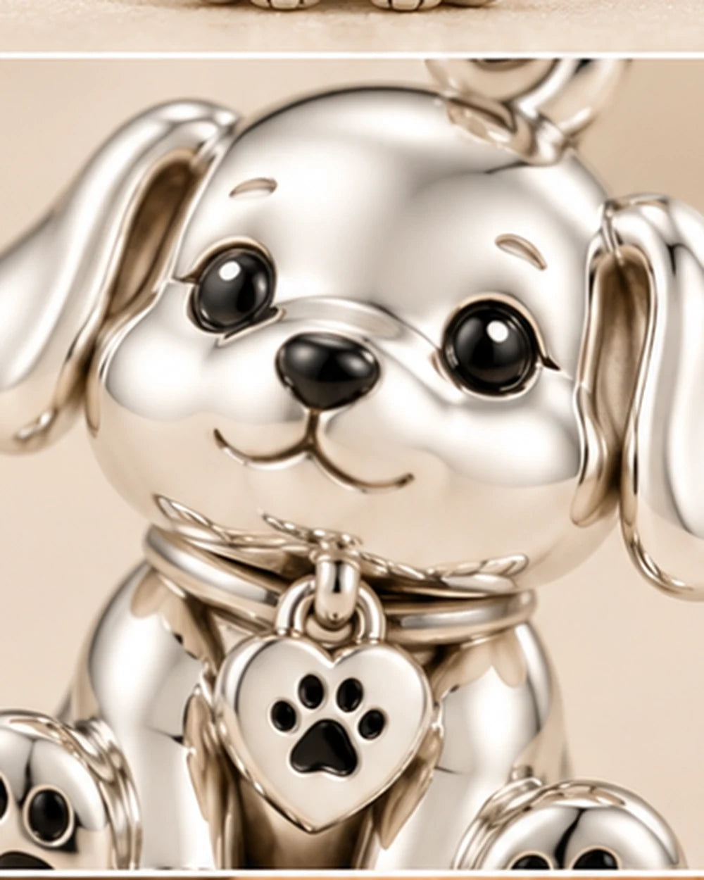 Berloque Cachorrinho com Patinhas em Prata 925 - close de detalhe