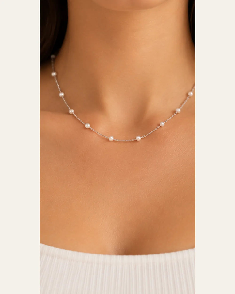 Colar Pérolas Murano 3mm em Prata 925 - escala no corpo